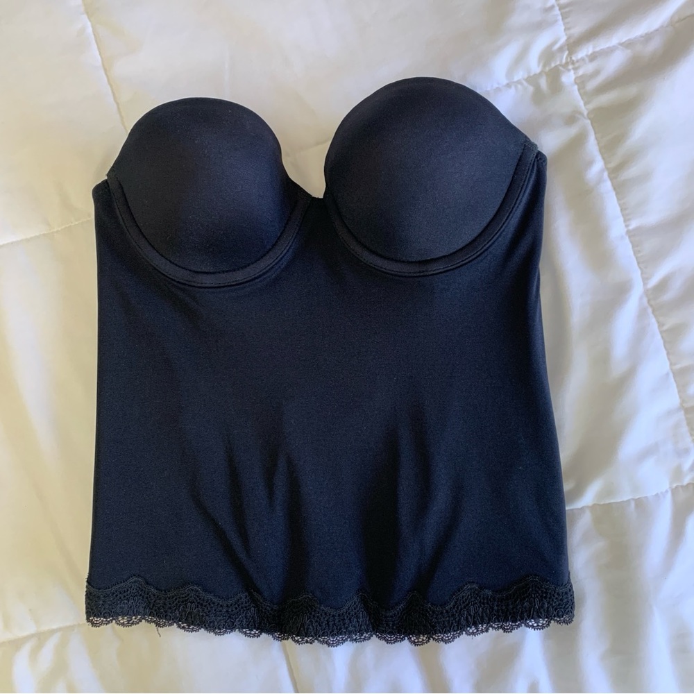 Elegant Black Strapless Bustier 32B Whimsigoth Romantic Noir Boudoir